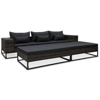 VIDAXL Salon de jardin 5 pcs avec coussins R&eacute;sine tress&eacute;e Gris  n/a