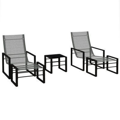 OUTSUNNY Salon de jardin 5 pi&egrave;ces 2 places m&eacute;tal noir tissu mesh gris - Vert