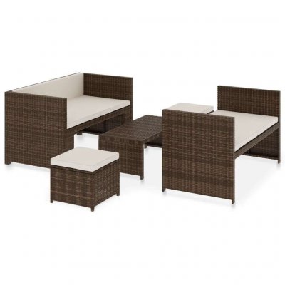 VIDAXL Salon de jardin 5 pi&egrave;ces avec coussins m&eacute;tal marron 130 x 70 x70 cm