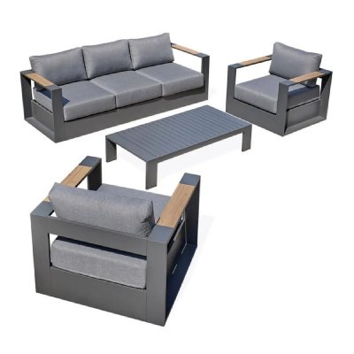 PARIS GARDEN Salon de jardin 5 places en aluminium anthracite et accoudoirs en HPL