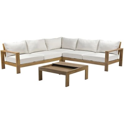 DCB GARDEN Salon de jardin 5 places MAJORQUE en aluminium effet bois - Marron