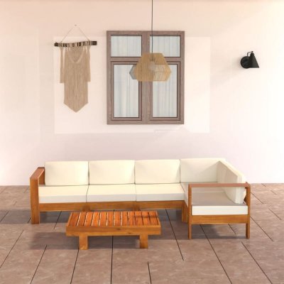 VIDAXL Salon de jardin 6 pcs avec coussins blanc cr&egrave;me bois d'acacia