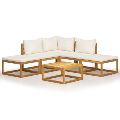 VIDAXL Salon de jardin 6 pcs avec coussins Bois d'acacia solide  Cr&egrave;me
