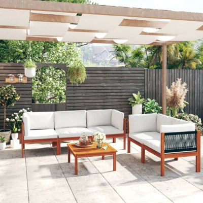 VIDAXL Salon de jardin 6 pcs avec coussins cr&egrave;me bois d'acacia solide