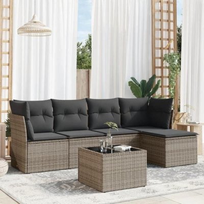 Salon de jardin 6 pcs avec coussins gris r&eacute;sine tress&eacute;e 3249409