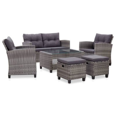 VIDAXL Salon de jardin 6 pcs avec coussins r&eacute;sine tress&eacute;e gris fonc&eacute; 46150