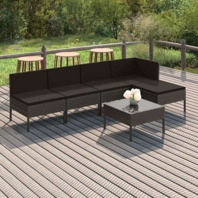  Salon de jardin 6 pcs avec coussins R&eacute;sine tress&eacute;e Gris Vidaxl n/a