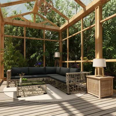 VIDAXL Salon De Jardin 6 Pcs Avec Coussins R&eacute;sine Tress&eacute;e Gris Wis
