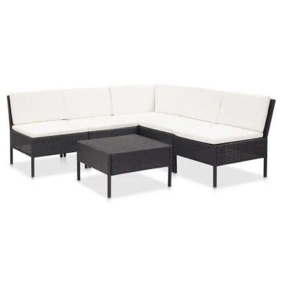 VIDAXL Salon de jardin 6 pcs avec coussins R&eacute;sine tress&eacute;e Noir
