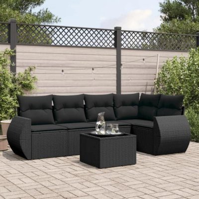 VIDAXL Salon de jardin 6 pcs r&eacute;sine tress&eacute;e noir avec coussins