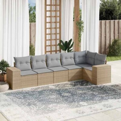 VIDAXL Salon de jardin 6 pi&egrave;ces - Coussin beige - R&eacute;sine tress&eacute;e