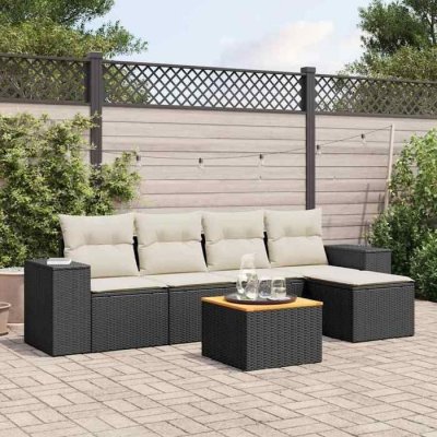 VIDAXL Salon de jardin 6 pi&egrave;ces - Coussin noir - R&eacute;sine tress&eacute;e