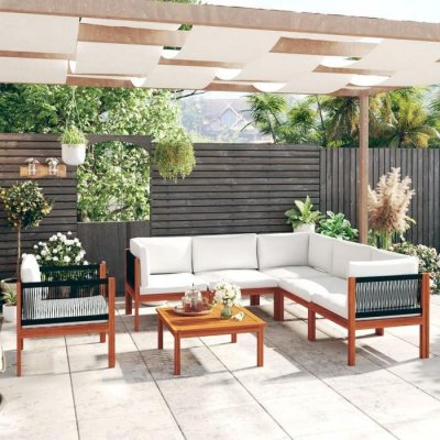 VIDAXL Salon de jardin 7 pcs avec coussins cr&egrave;me bois d'acacia solide