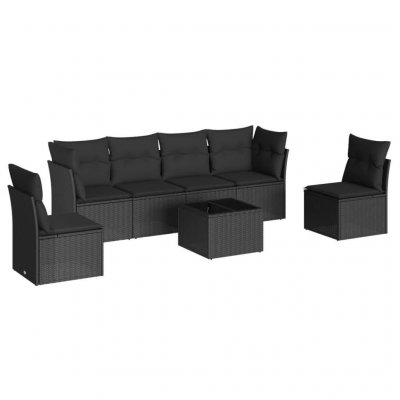 VIDAXL Salon de jardin 7 pcs avec coussins noir r&eacute;sine tress&eacute;e avec table