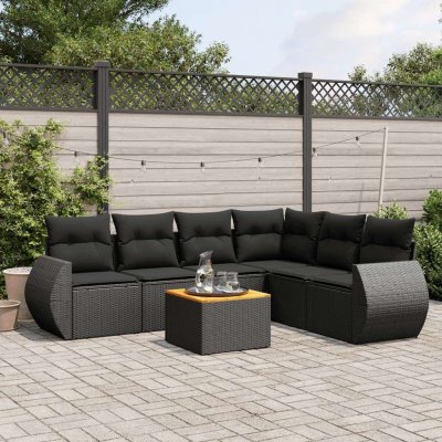 VIDAXL Salon de jardin 7 pcs avec coussins noir r&eacute;sine tress&eacute;e 