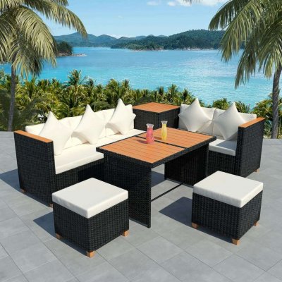VIDAXL Salon de jardin 7 pcs avec coussins r&eacute;sine tress&eacute;e noir 43004
