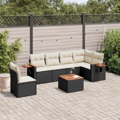 VIDAXL Salon de jardin 7 pcs r&eacute;sine tress&eacute;e noir avec coussins