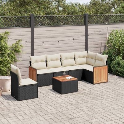 VIDAXL Salon de jardin 7 pcs  - R&eacute;sine tress&eacute;e noire