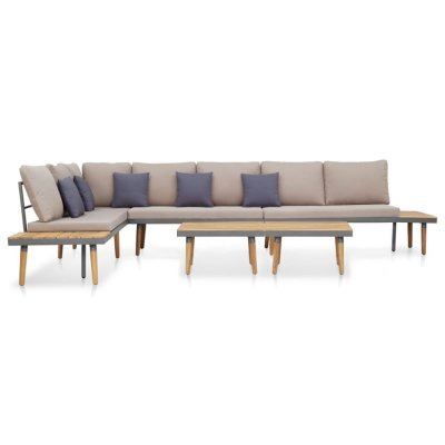 VIDAXL Salon de jardin 7 places avec coussins Acacia solide Marron
