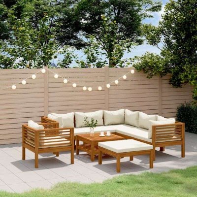  Salon de jardin 8 pcs avec coussin cr&egrave;me Bois d'acacia solide