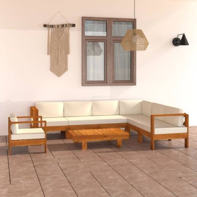 VIDAXL Salon de jardin 8 pcs avec coussins blanc cr&egrave;me bois d'acacia