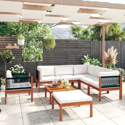 VIDAXL Salon de jardin 8 pcs avec coussins cr&egrave;me bois d'acacia solide
