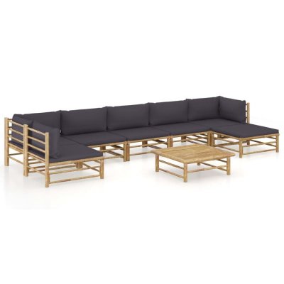 VIDAXL Salon de jardin 8 pcs avec coussins gris fonc&eacute; Bambou