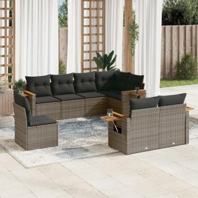 VIDAXL Salon de jardin 8 pcs avec coussins gris resine tressee