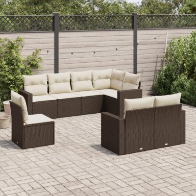 VIDAXL Salon de jardin 8 pcs avec coussins marron resine tressee