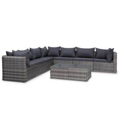 VIDAXL Salon de jardin 8 pcs avec coussins R&eacute;sine tress&eacute;e Gris  n/a