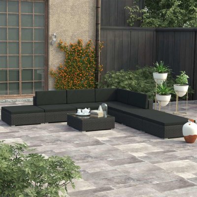 VIDAXL Salon de jardin 8 pcs avec coussins R&eacute;sine tress&eacute;e Noir  - Noir