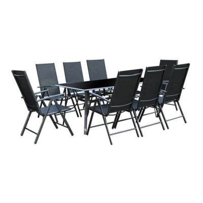 CONCEPT USINE Salon de jardin 8 personnes noir en aluminium RIMINI - Gris