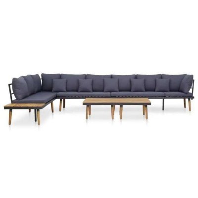 VIDAXL Salon de jardin 8 places avec coussins Bois d'acacia solide