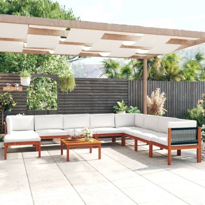VIDAXL Salon de jardin 9 pcs avec coussins Cr&egrave;me Bois d'acacia solide  - N/A