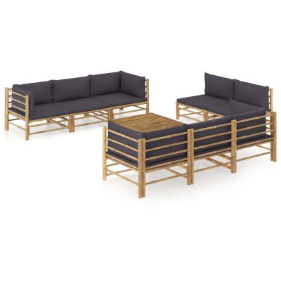 VIDAXL Salon de jardin 9 pcs avec coussins gris fonc&eacute; Bambou