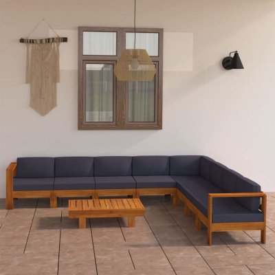 VIDAXL Salon de jardin 9 pcs avec coussins gris fonc&eacute; Bois d'acacia  Gris fonc&eacute;
