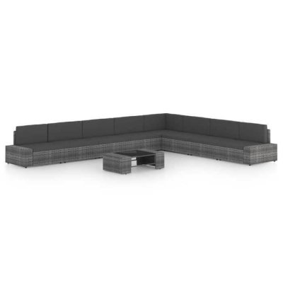 VIDAXL Salon de jardin 9 pcs avec coussins Gris R&eacute;sine tress&eacute;e