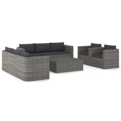 VIDAXL Salon de jardin 9 pcs avec coussins R&eacute;sine tress&eacute;e Gris