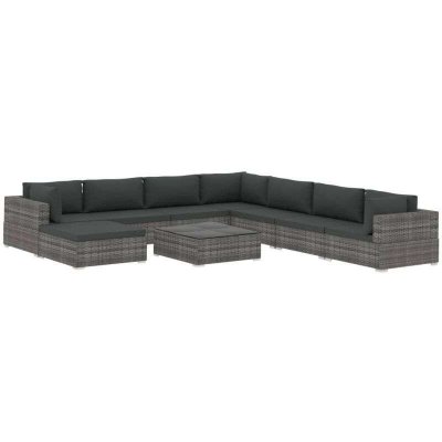 VIDAXL Salon de jardin 9 pcs avec coussins r&eacute;sine tress&eacute;e gris 46775
