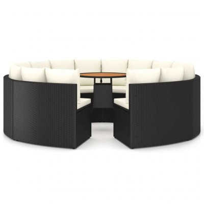 VIDAXL Salon de jardin 9 pcs avec coussins R&eacute;sine tress&eacute;e Noir