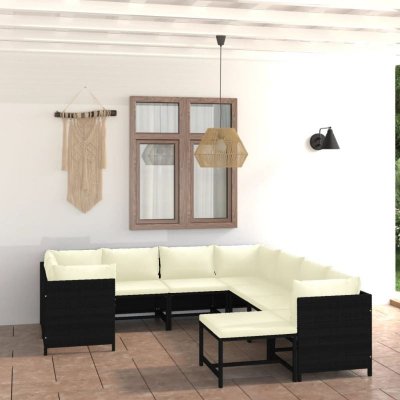 VIDAXL Salon de jardin 9 pcs avec coussins R&eacute;sine tress&eacute;e Noir  Black
