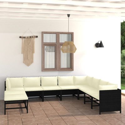 VIDAXL Salon de jardin 9 pcs avec coussins R&eacute;sine tress&eacute;e Noir  Noir