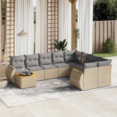 VIDAXL Salon de jardin avec coussins 10 pcs beige r&eacute;sine tress&eacute;e 