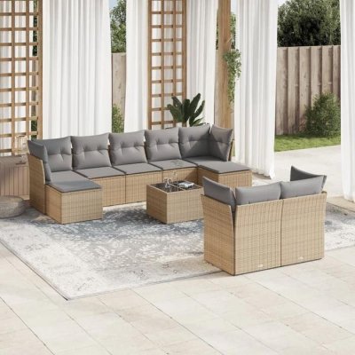 VIDAXL Salon de jardin avec coussins 10 pcs beige r&eacute;sine tress&eacute;e 3218319