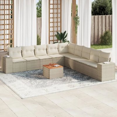 VIDAXL Salon de jardin avec coussins 10 pcs beige r&eacute;sine tress&eacute;e 3225491