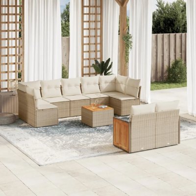 VIDAXL Salon de jardin avec coussins 10 pcs beige r&eacute;sine tress&eacute;e 3227976