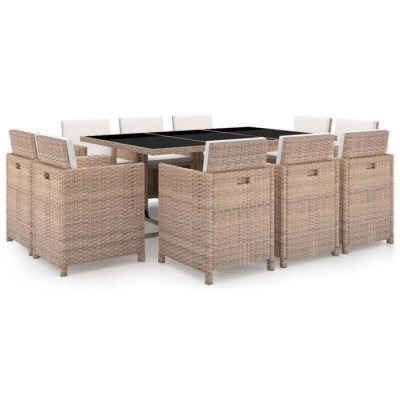 VIDAXL Salon de jardin avec coussins 11 pcs R&eacute;sine tress&eacute;e Beige  Beige