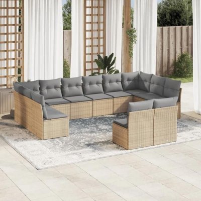 VIDAXL Salon de jardin avec coussins 12 pcs beige r&eacute;sine tress&eacute;e 3218369