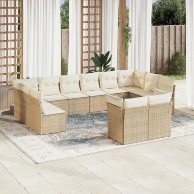 VIDAXL Salon de jardin avec coussins 12 pcs beige r&eacute;sine tress&eacute;e 3218428