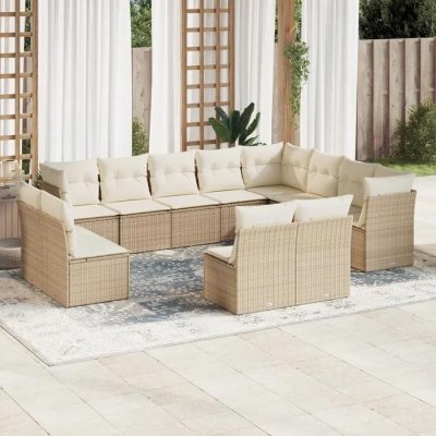 VIDAXL Salon de jardin avec coussins 12 pcs beige r&eacute;sine tress&eacute;e 3218468